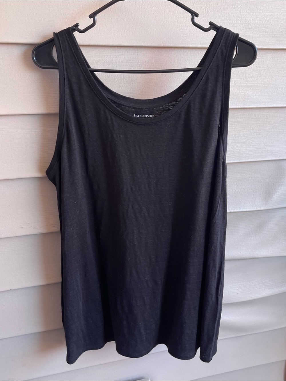 Eileen Fisher Black Organic Linen Scoop Neck‎ Tank Womens L Minimalist Capsule